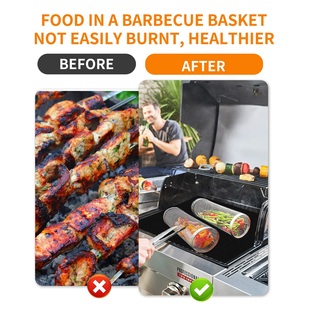 Stainless Steel Barbecue Cage Outdoor BBQ Cylinder Grill Smoked Mesh Drum Barbecue Tool barbecue kamado bbq accessories Oasis Select