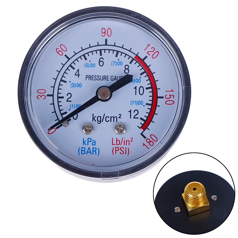 13mm Air Compressor Pneumatic Hydraulic Fluid Pressure Gauge 0 ~ 180 PSI, 0 ~ 12Bar, 1/4BSP Oasis Select