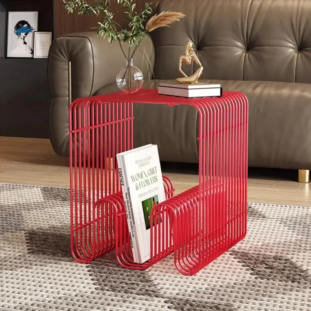 Nordic Metal Coffee Tables with Storage Modern Accent Tables for Sofa Creative Newspaper Display Rack Living Room Coffee Table Oasis Select