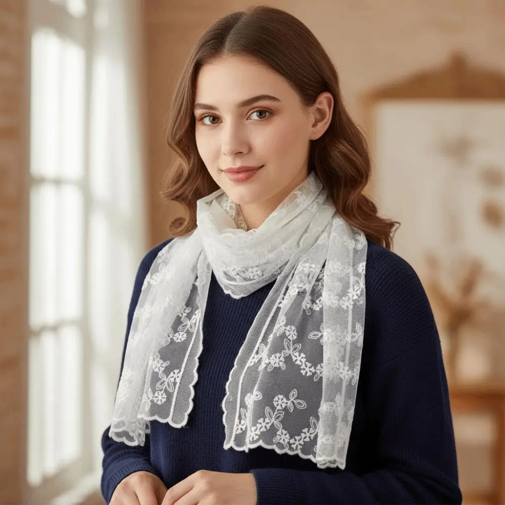 Retro Embroidered Flower Lace Scarf Breathable Mesh Long Sunscreen Shawl Lightweight Female Headscarf Spring Oasis Select