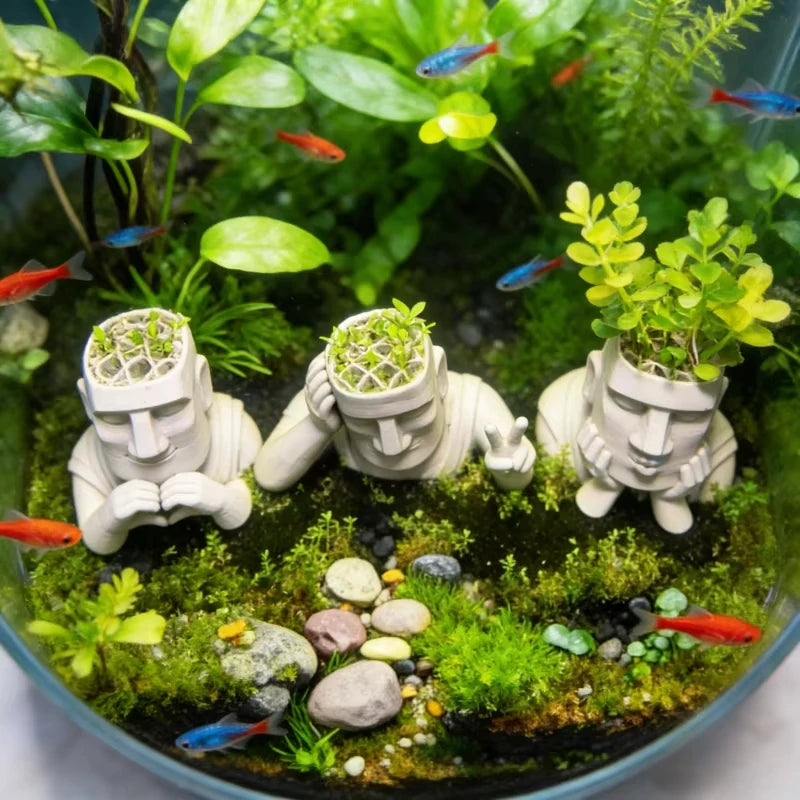 3pcs Mini Statue Aquarium Planter 3D Printed Aquatic Plant Holder Eco Aquarium Landscape Fish Tank Decor Fish Tank Ornament Gift Oasis Select