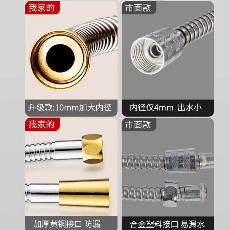 1.5/2/3M Flexible Shower Hose Stainless Steel 10mm Inner Tube Enlarged Large Flow Long Bathroom Shower Pipe Bathroom Accessories Oasis Select