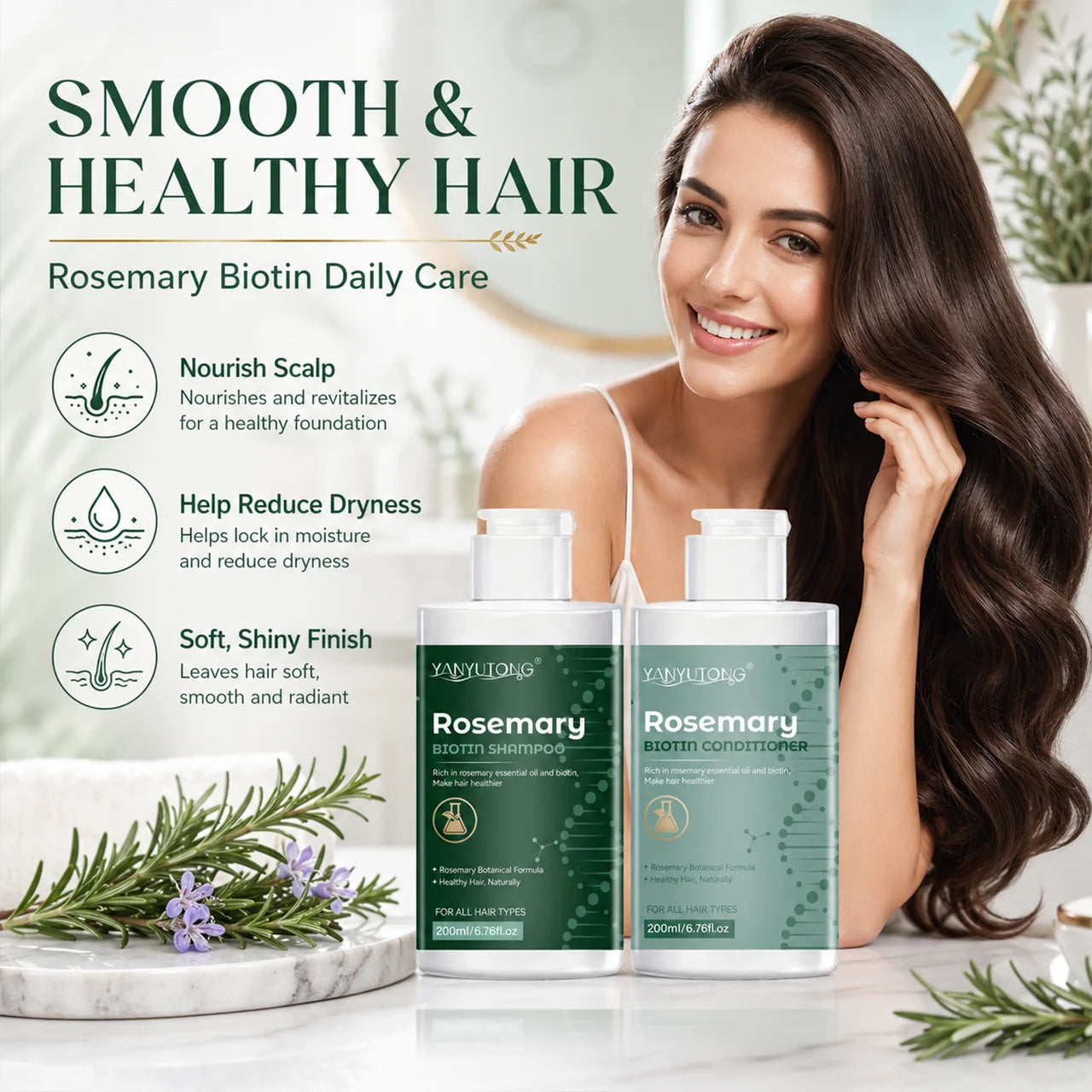 Rosemary shampoo and conditioner set – gentle cleansing, deep moisturizing, and softening effects. Oasis Select