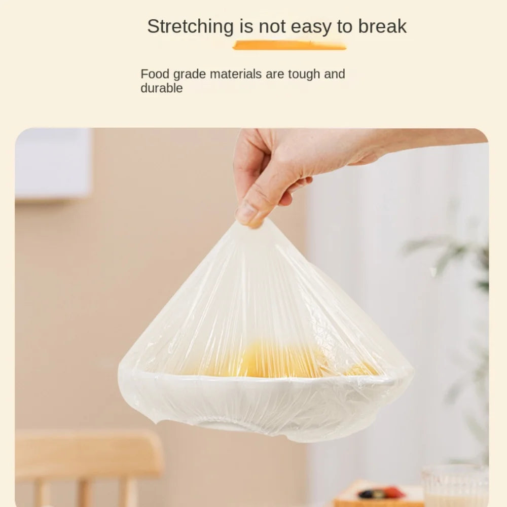 100pcs Elastic Food Lids White plastic wrap Elastic Mouth Fresh-Keeping Plastic Bags Disposable Food Cover For Fruit Vegetable Oasis Select