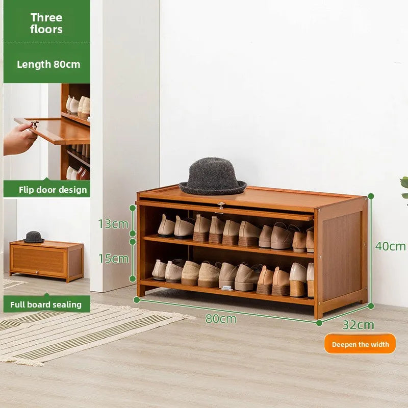 Shoe cabinet storage rack household modern door large capacity simple space saving ultra-thin solid wood Oasis Select Three layers 80 long