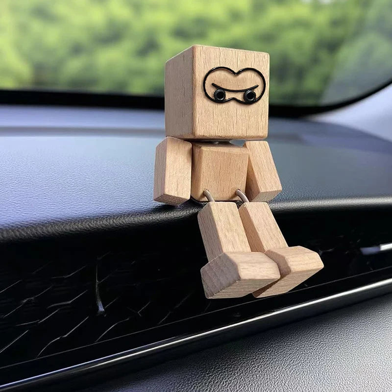 Shaking Wooden Man Figurine, Charming Little Wooden Figure That Sways With 12PCS Magnetic Expressions Oasis Select