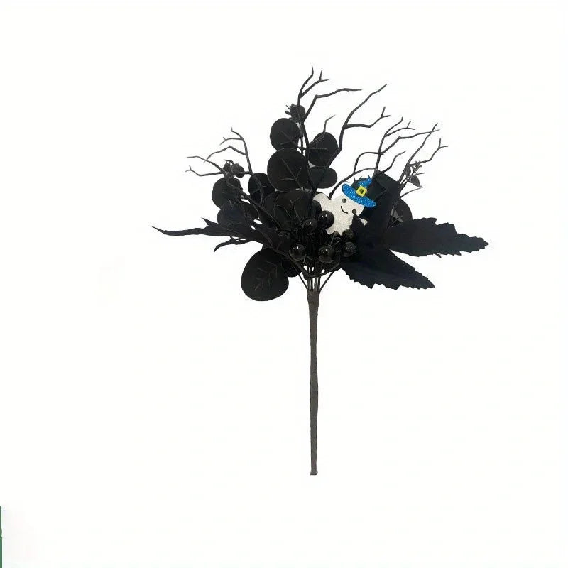 Artificial Maple Leaf Halloween Pumpkin Skull Black Maple Leaf Indoor Branch Decoration Oasis Select D