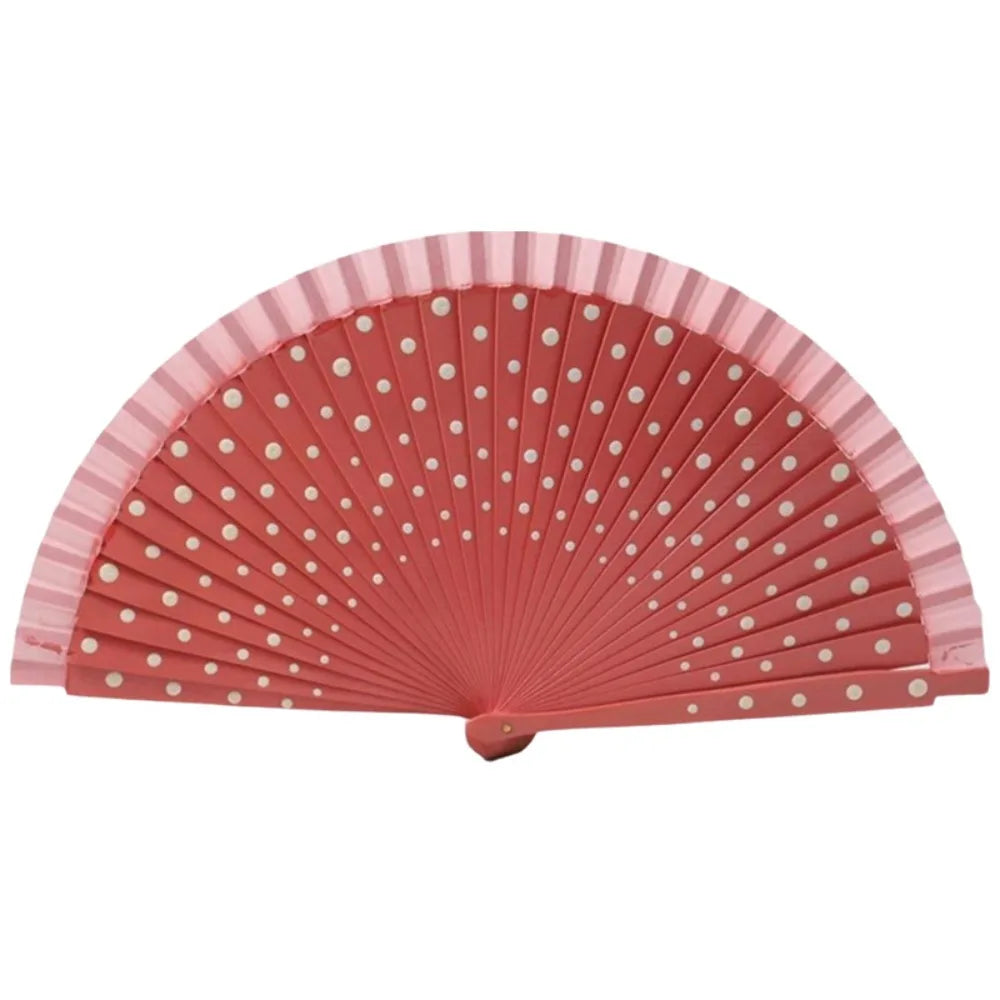 Flamenco Spanish Folding Fan – Dots Pattern Wood Handle 42cm