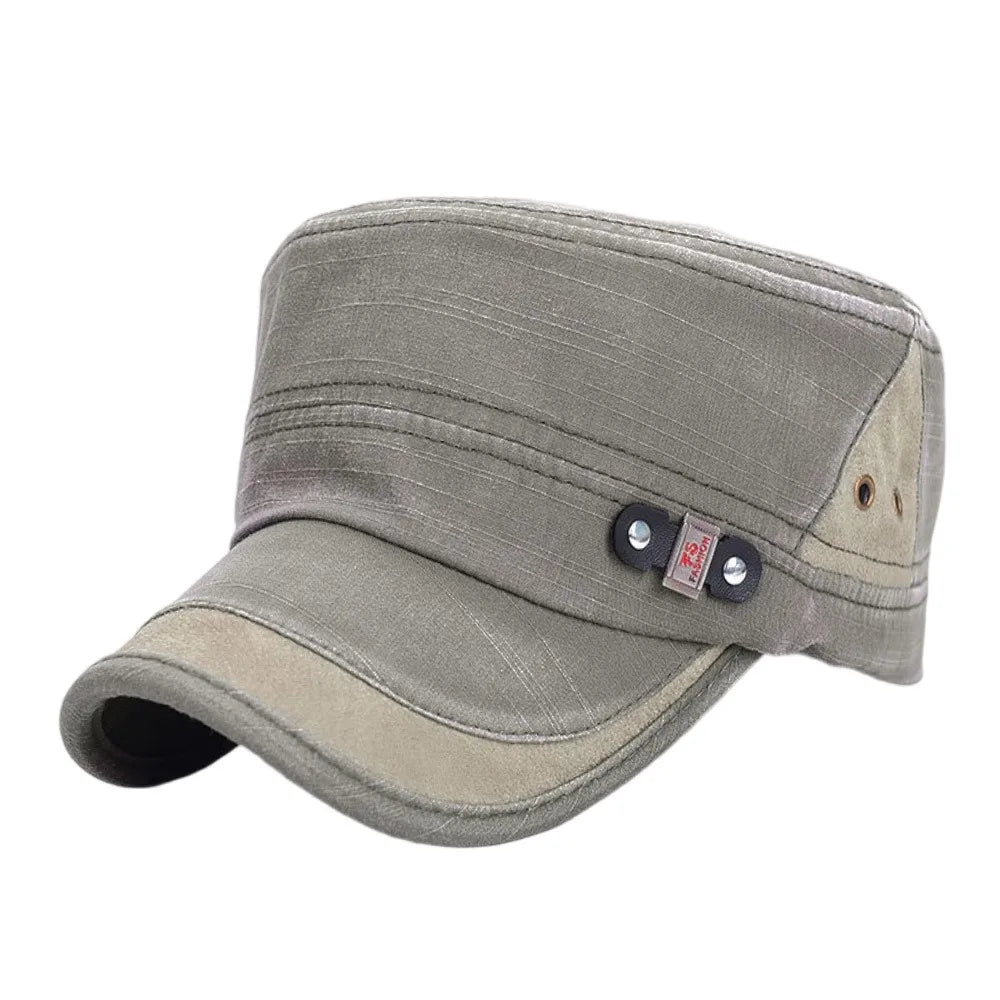 Fashion Anti-UV Fishing Hat Cotton Adjustable Sun Hat Retro Outdoor Sunscreen Flat Top Hat Men Women Oasis Select Green