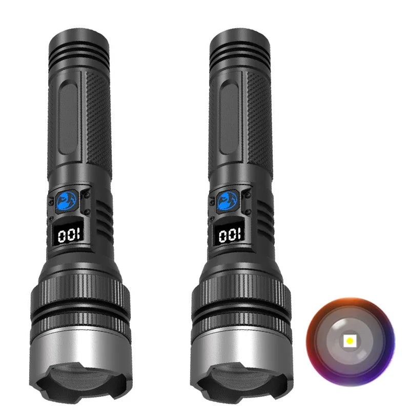 High Strong Power Led Flashlights USB Rechargeable Tactical Light Emergency Spotlights Telescopic Jetbeam Built-in Battery Torch Oasis Select 2PCS