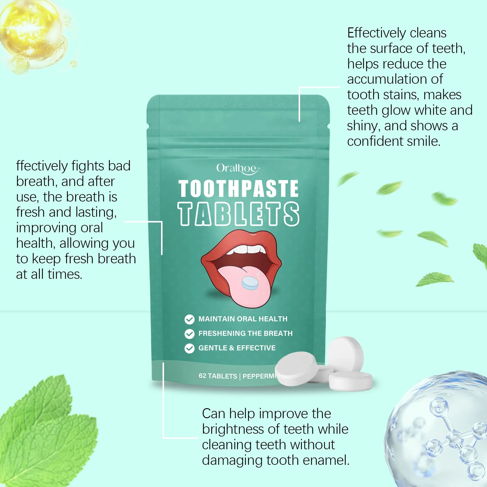 Jasmine Flavors Toothpaste Tablets Improve Bad Breath Remove Smoke Stains Fresh Mouthwash Oral Hygiene Solid Toothpaste Tablets Oasis Select