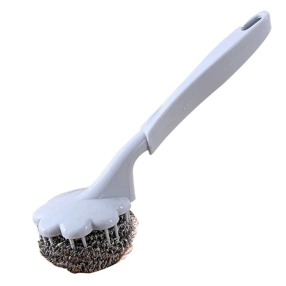 New Long Handle Cleaning Ball Oil Removal Non-stick Oil Steel Wire Ball Brush Multi-function Pot Washing Brush Kitchen Accessory Oasis Select