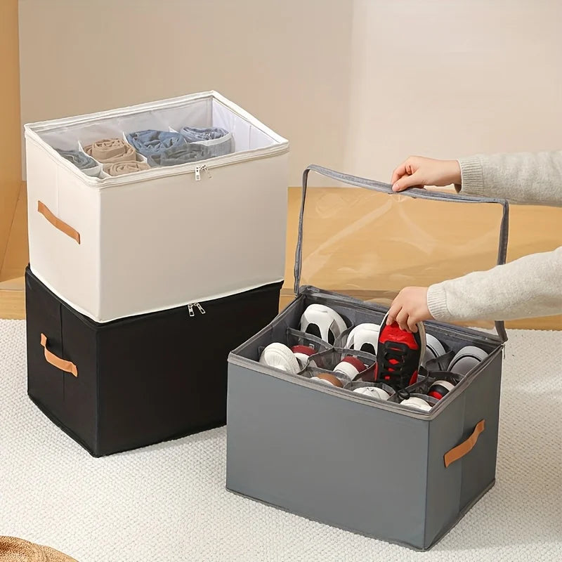 Space-Saving Foldable Oxford Storage Box with Clear Lid, Stackable Shoe Organizer Box Multi-Purpose Solution for Shoes, Clothes Oasis Select