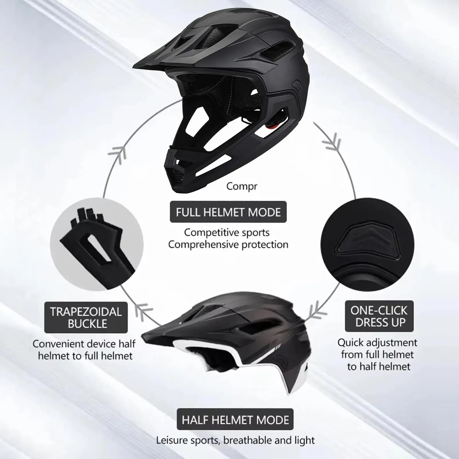Bike Helmet Bicycle Mountain Bike Helmet Full Face Detachable One-piece Motorcycle Riding Safety Helmet Head Protection Oasis Select