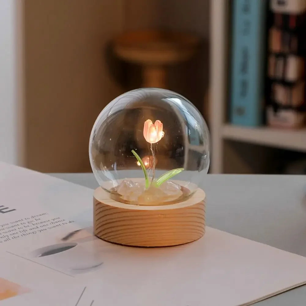 Cute Bedroom Room Decor Floral Lamp Tulip Night Light Valentines Day Gift Lampara Tulipanes Girlfriend DIY Material Handmade Oasis Select Pink-1 Flowers