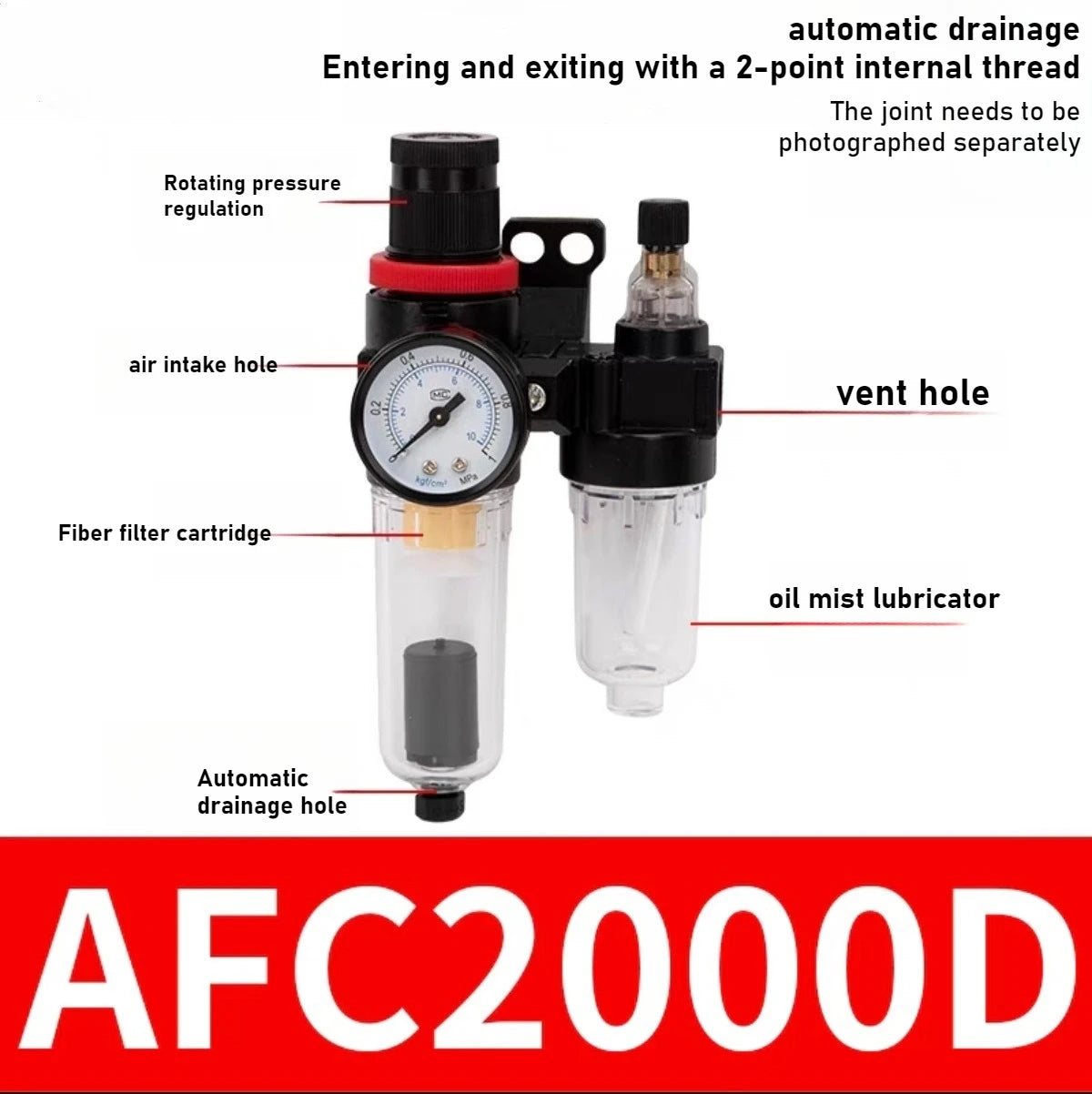 AFC2000G1/4 "air Compressor Oil-water Separator Air Source Processor Two-piece Air Filter for Pressure Reducing Valve Regulator Oasis Select A automatic drainage AFC2000