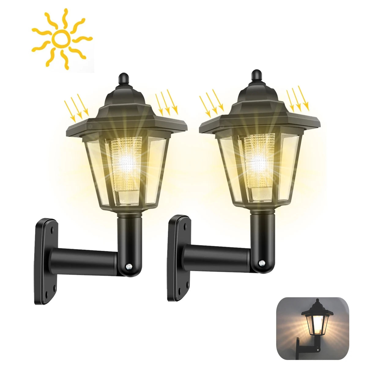 Retro Solar Hexagonal Wall Lantern – IP44 Waterproof Garden Light