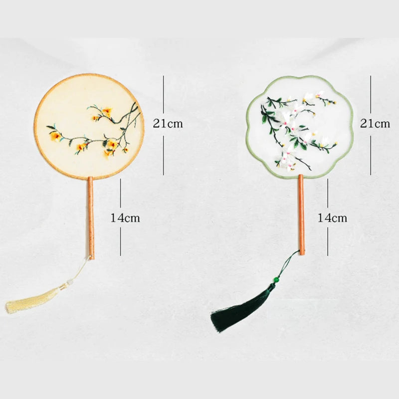 China Fan Wholesale Semi-Transparent Long Handle Tassel Dance Fan Female Costume Hanfu Cheongsam Embroidery Small Round Fan Oasis Select