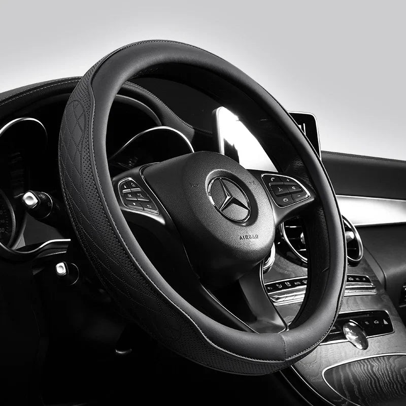 Napa Leather Perforated Patchwork Car Steering Wheel Cover, Non-slip, Breathable, Universal 15 Inch (Approx. 38.1cm) Oasis Select