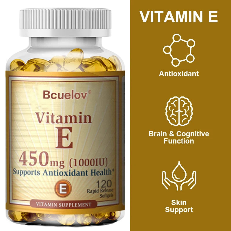 Bcuelov Vitamin E 1000 IU 450mg - for skin, hair, circulatory health, immune system support - antioxidant supplement Oasis Select