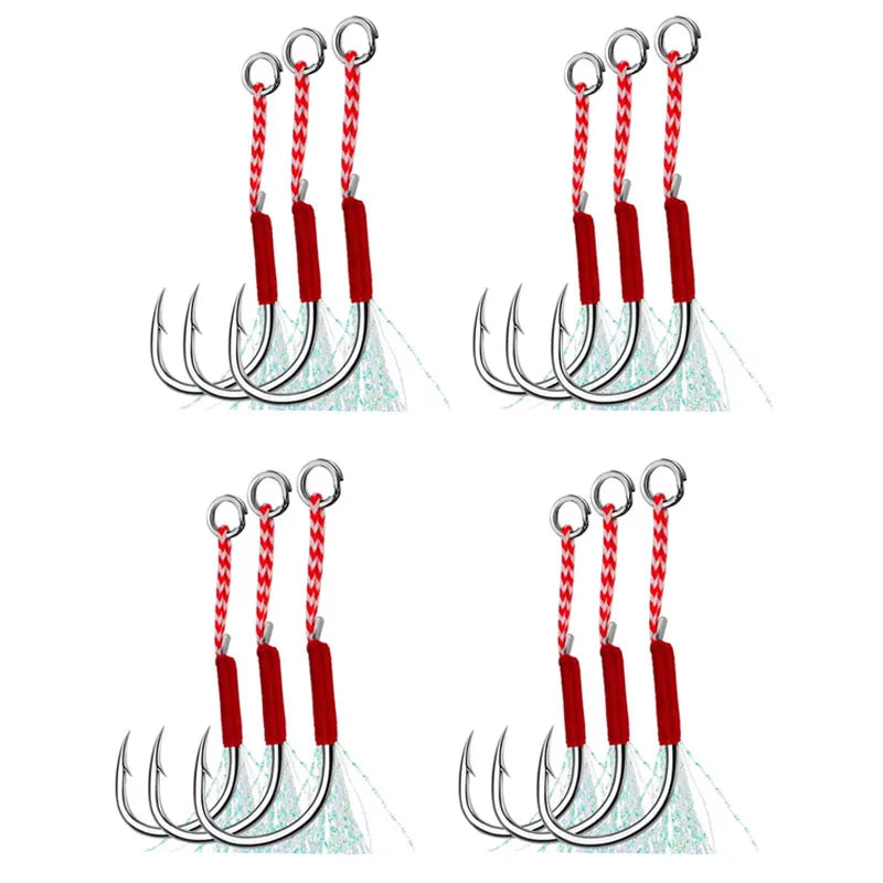3-18pcs High carbon steel single hook Carbon SteeAngle Barbed Thread Feather Lure Fishing TackleSlow Jigging Sea Pesca Fishhook Oasis Select 12pcs 11