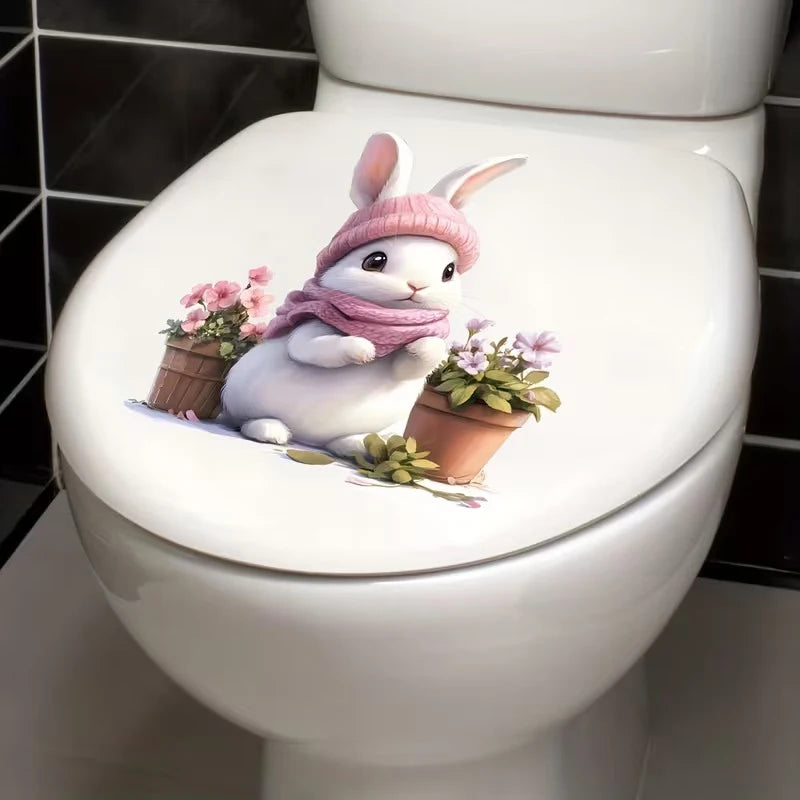 SU Glow in the Dark Toilet Sticker Cute Rabbit Carrot Toilet Adhesive Removable Toilet Sticker Wall Sticker Home Bathroom Decor Oasis Select