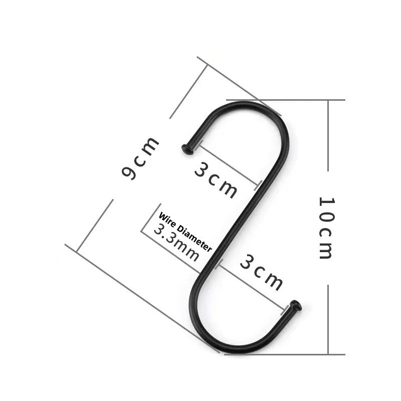 10PCS Stainless Steel S-shaped Hooks Heavy Duty Metal Hanging Multi-functional Coat Hook For Kitchen Bathroom Home Fastener Oasis Select black 10cm 10pc
