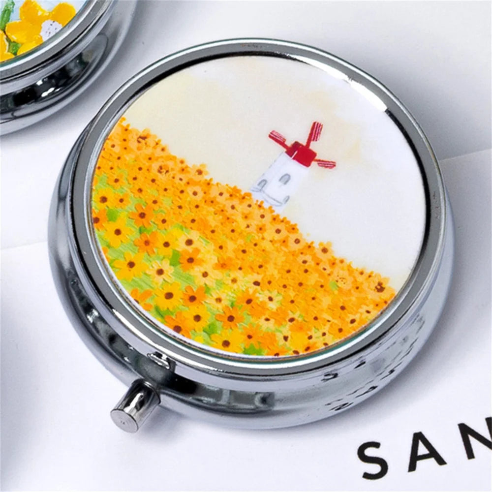 Portable 3 Cell Metal Pill Boxes Stainless Steel Round Pill Boxes Medicine Organizer Container Medicine Case Splitters Pill Box Oasis Select Style 6
