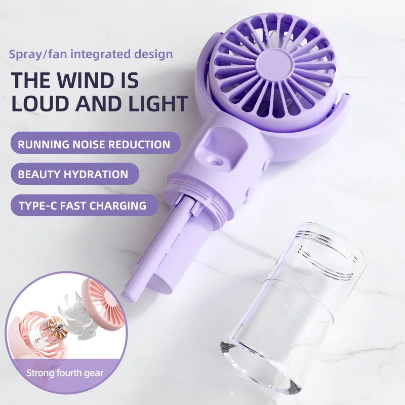 New Handheld Fan USB Rechargeable Portable Hanging Neck Misting Fan Adjustable Speed Spray Water Mist Fan Outdoor Camping Travel Oasis Select