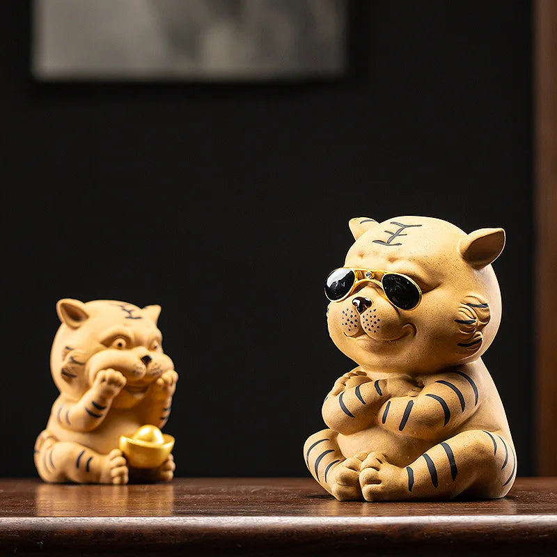 Tiger Tea Pet Creative Money Box Mascot Purple Clay Large and Small Cute Tiger Tea Pet Ornament Tea Table Decoration Oasis Select