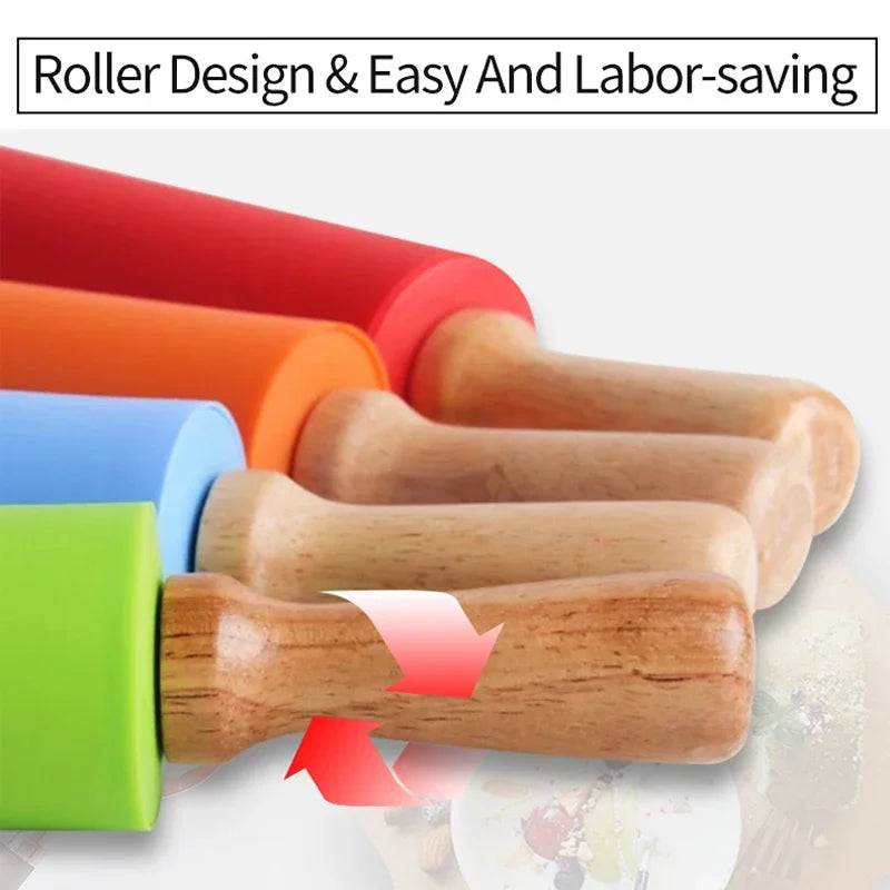 Non-Stick Silicone Rolling Pin Wooden Handle Pastry Dough Flour Roller Kitchen Cooking Baking Tool For Pasta Cookie Dough Oasis Select