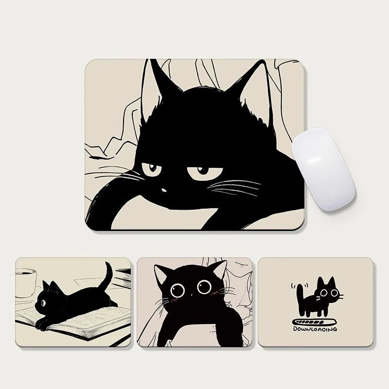 Black Cat Mousepad Small Office Computer Desk Mat Table Keyboard Big Mouse Pad Laptop Cushion Non-slip Deskpad Home Decor Oasis Select