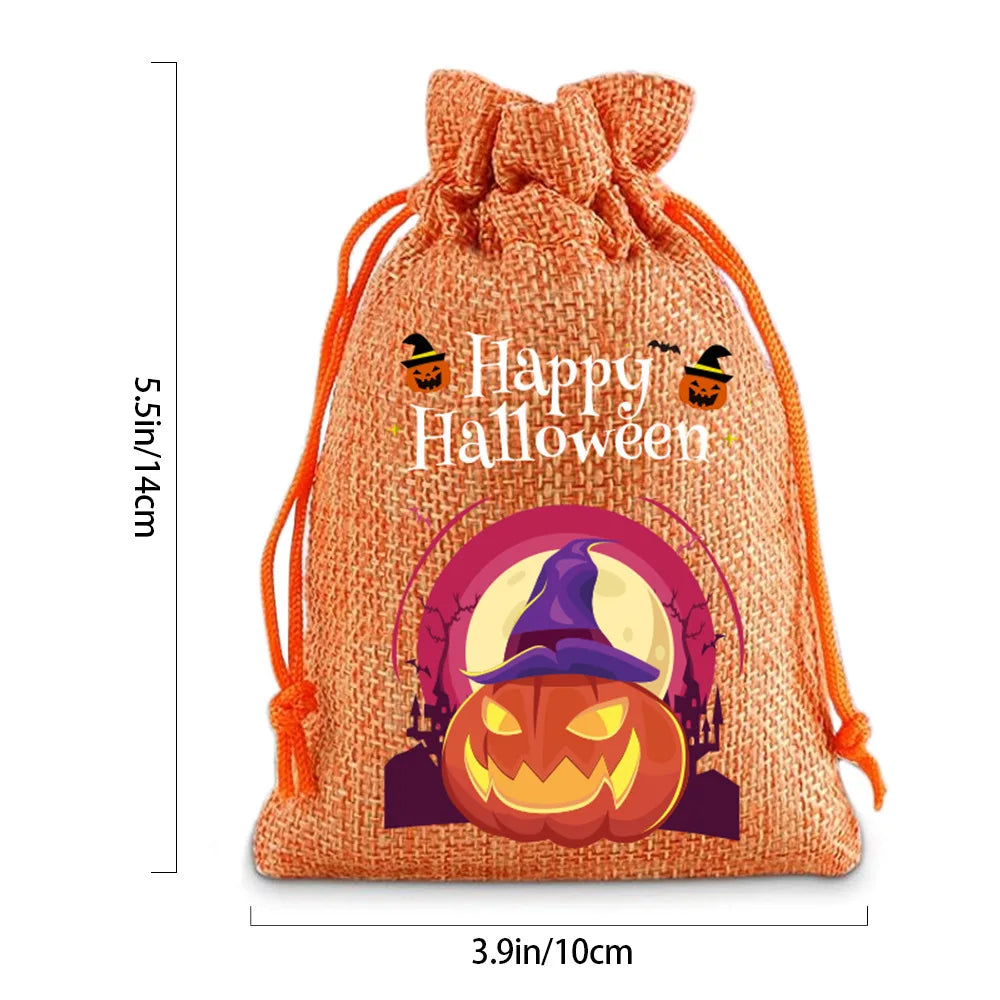 StoBag 12pcs Wholesale Halloween Linen Bag Gift Candy Packaging Drawstring Small Storage Kids Child Pouches Trick or Treat Party Oasis Select