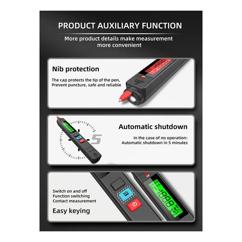 WISH BSIDE Z2 AC Voltage Tester Leakage Detector Creepage Electric Pen Non-Contact Circuit Continuity 0-300V Black Oasis Select