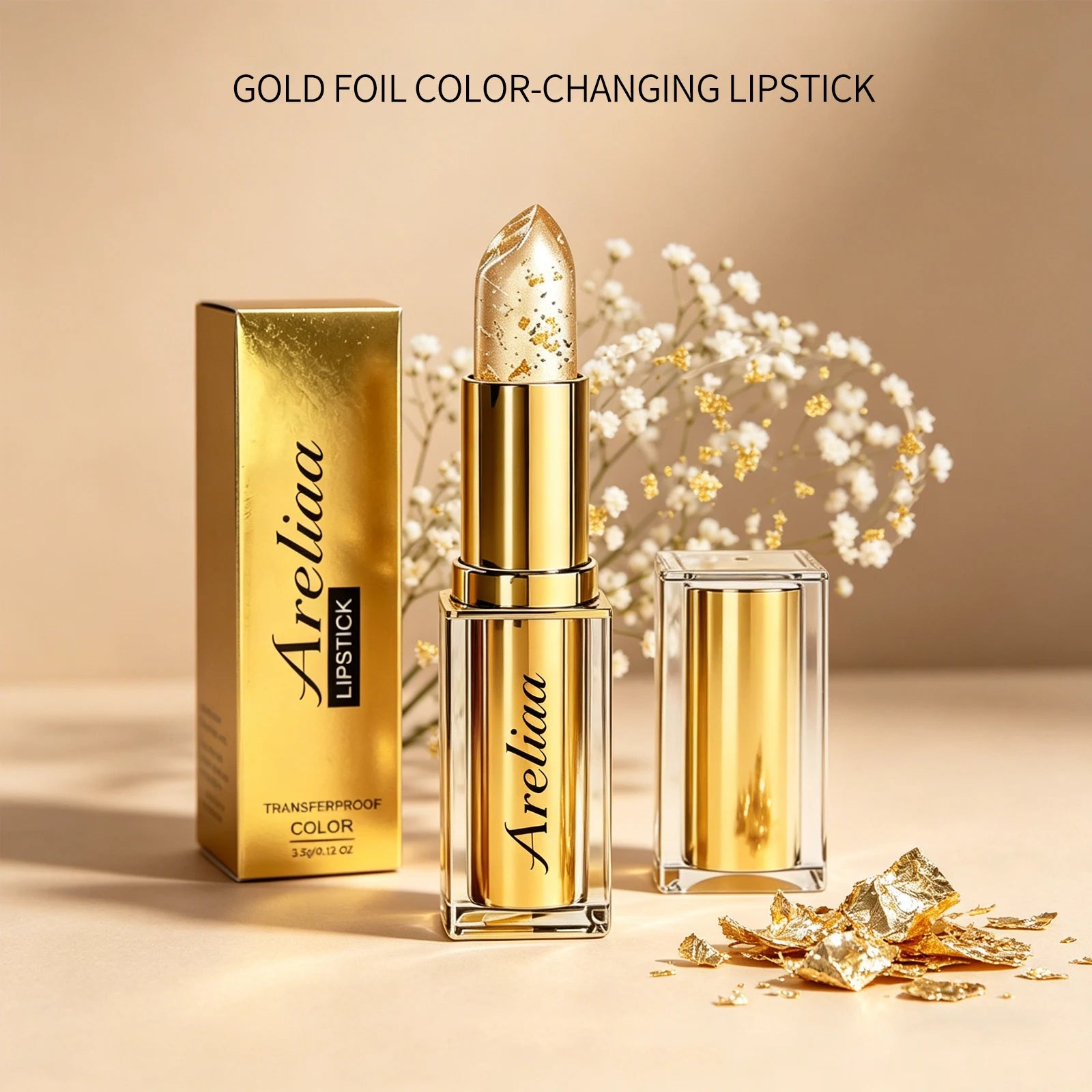 Gold Foil Adaptive Lipstick Moisturizing Lip Balm Fading Lips Lines Lock Water Glossy Shine pH Color Changing Lip Gloss Makeup Oasis Select