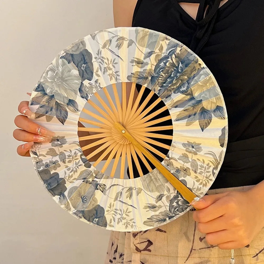 Chinese Style Hand Fold Fan Silk Bamboo Silk Flower Folding Fan Dance Props Tassel Elegent Retro Classical Dance Fan Oasis Select