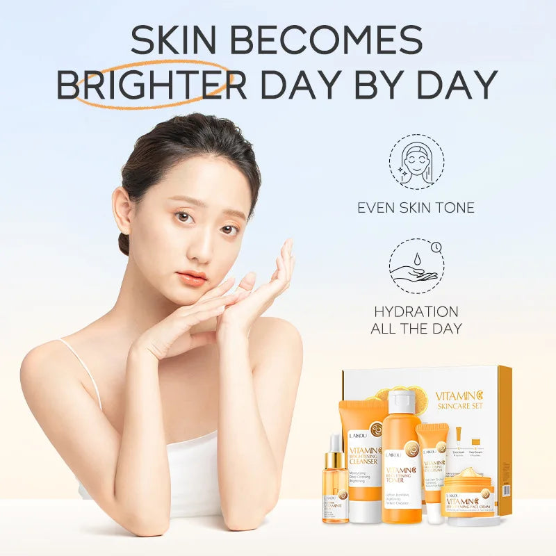 5 Pieces Vitamin C Skincare Set Moisturizing Face Serum Brighten Cream Antiage Eye Cream Toner Facial Care Set for Dropshipping Oasis Select