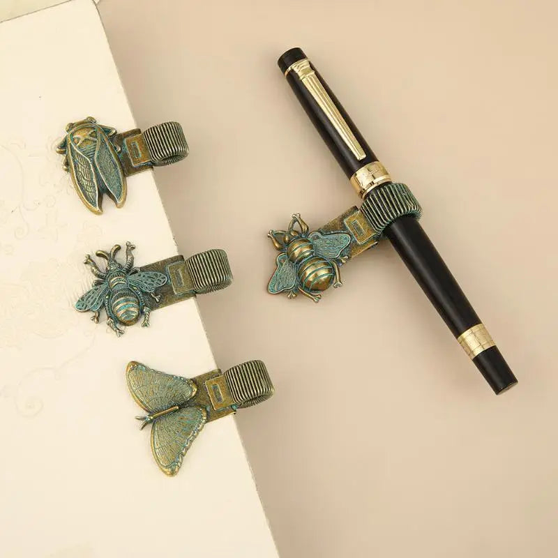 Vintage Insect Metal Pen Clip Spring Loaded Anti-Slip Durable Pen Holder for Notebook Journal Planner School Office Use Oasis Select
