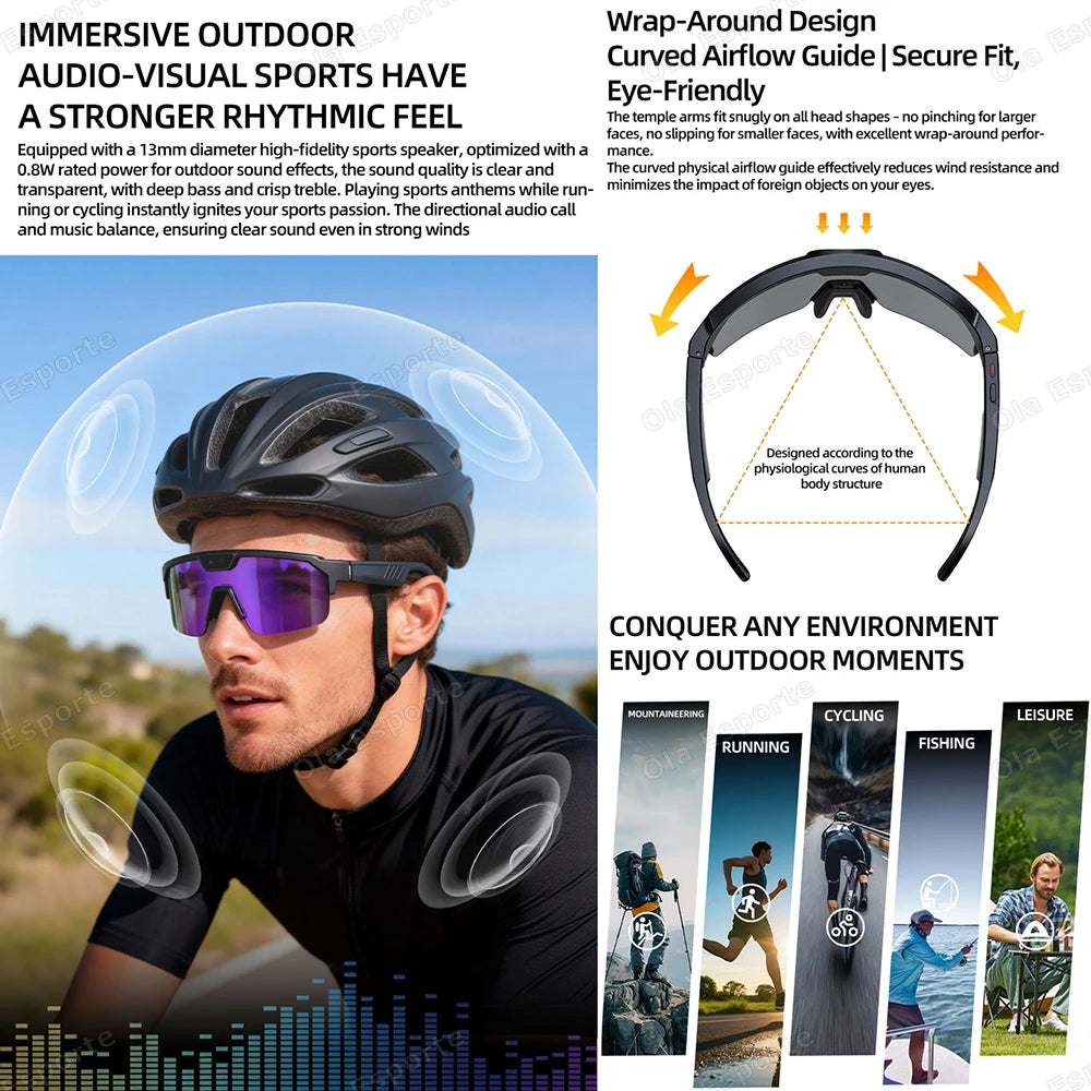 AI Smart Sport Glasses 8MP Camera Bluetooth Translation Call