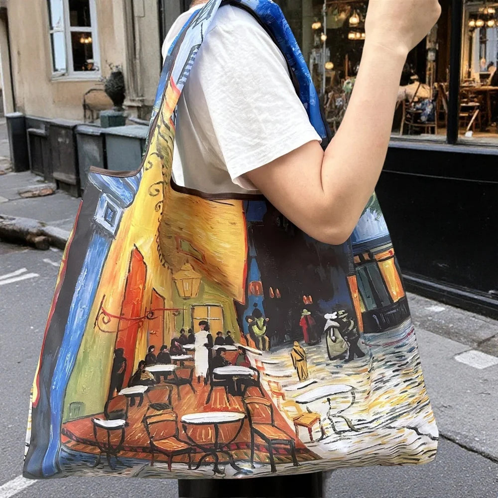 Oil Painting Print Folding Shopping Bag Portable Design Large Capacity Square Shopping Bag Foldable Feature Positioning Design Oasis Select Style 3