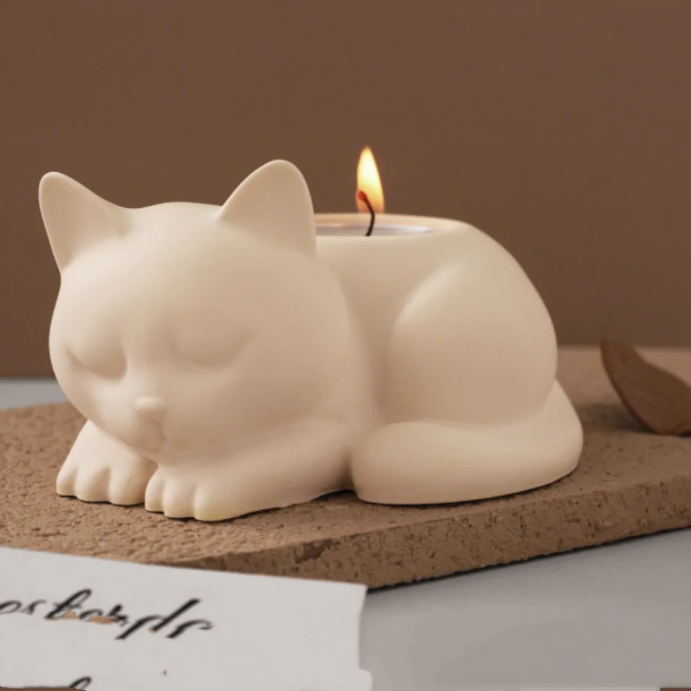 3D Cat Candle Holder Silicone Mold Candlestick Jar Cup Silicone Mould Animal Shaped Storage Box Molds Home Decoration Oasis Select