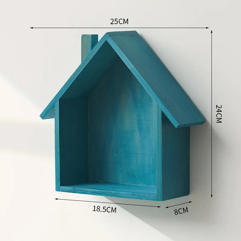 Wooden Small House Retro and Nostalgic Home Wall Decoration Entrance Decoration Wall Hanging Decoration Storage Rack Oasis Select C