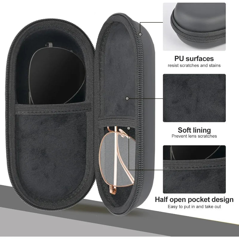 1pc Double Mirror Box, With Zipper Closure & Clip,Portable Eyewear Storage Box for 2 Glasses,Sunglasses Holder, Colored Contacts Oasis Select