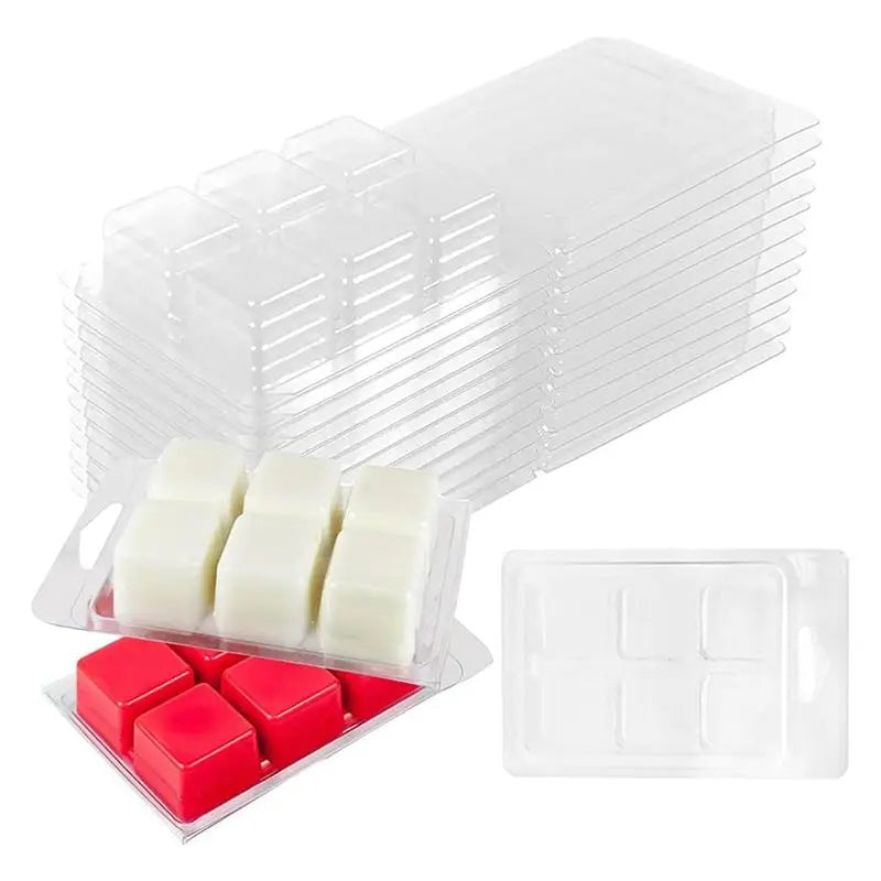 LIKE WISH 30Pcs Wax Melt Container Clamshell Packaging Mold Box 6 Cavity Clear Plastic Cube Tray Wax Melt Clamshells Molds Squar Oasis Select Transparent