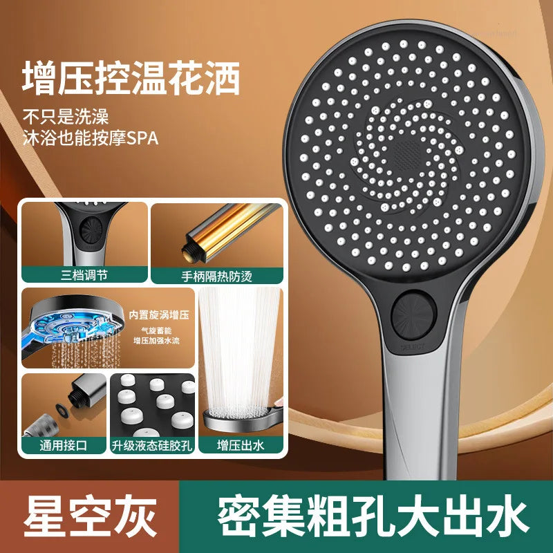 3 Modes 135mm Big Panel Large Flow Shower Head High Pressure Showerhead Portable Filter Rainfall Faucet Tap Bathroom Accessories Oasis Select Grey Shower