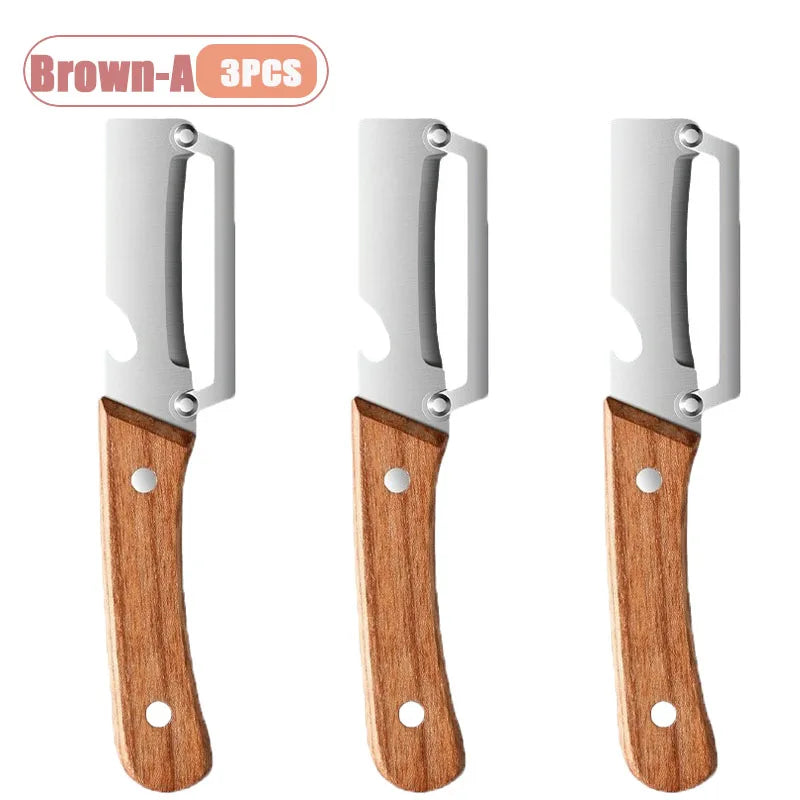Multi Function Stainless Steel Vegetable Cutter Grater Slicer Peeler for Green Onion Ginger Julienne Opener Kitchen Tool Oasis Select Brown-A-3PCS