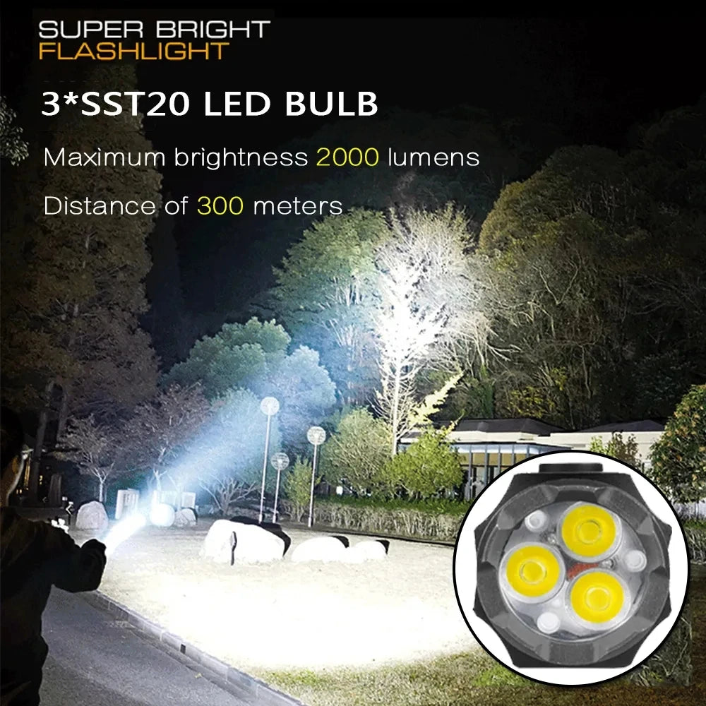 Powerful Portable Mini LED Flashlight 2000LM 3LED Ultra Strong Light 18350 Built-in Battery USB Rechargeable With Magnet Torch Oasis Select