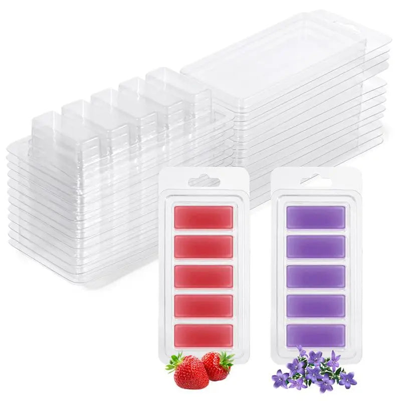 LIKE WISH 100 Pcs Wax Melt Containers, 5-Cavity Wax Melt Clamshell Molds,Clear Empty Plastic Wax Melt Mold For DIY Candles Makin Oasis Select