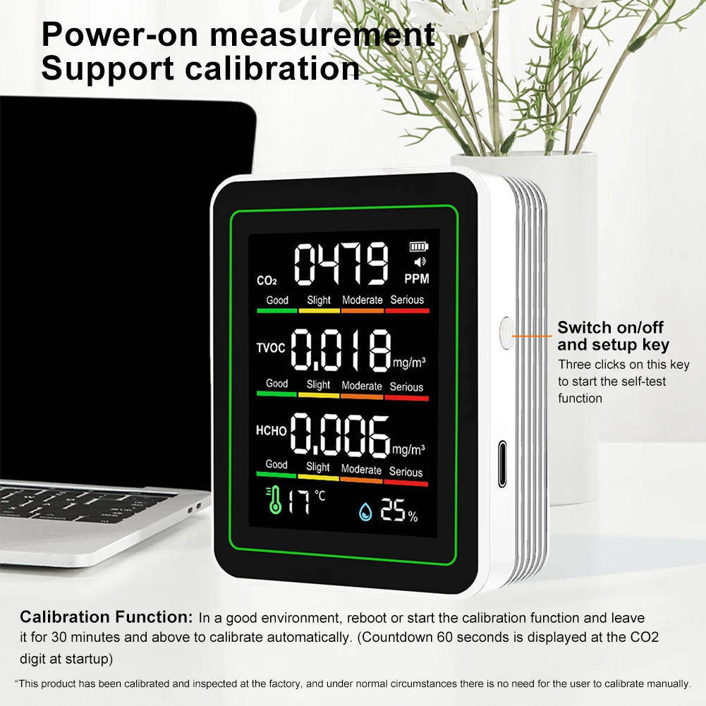 5-in-1 Indoor Air Quality Monitor – CO2, TVOC, HCHO, Temp & Humidity Air Quality Monitor Oasis Select