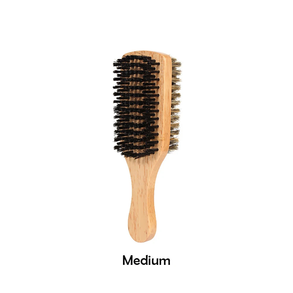 1PC Men Boar Bristle Hair Brush S/M/L Natural Wooden Wave Brush for Male Beard Hairbrush Dual-purpose Double-sided Beard Brush Oasis Select Medium